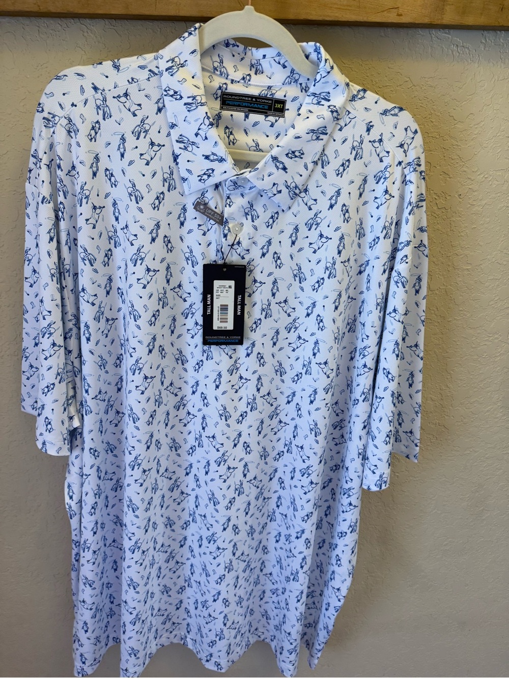 Big and tall Roundtree & Yorke golf shirt with cowboy Print